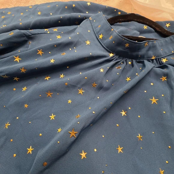 Teal Ruffle Sleeve Women's Top With Gold Stars Size 2X - Picture 5 of 10